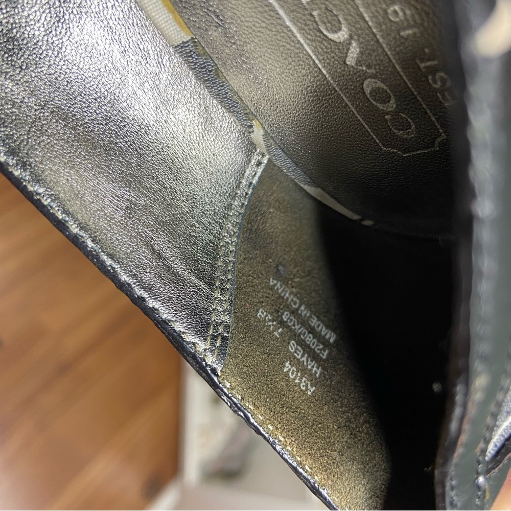Coach Hayes Peep Open Toe Sz 7.5 Signature Fabric Black Patent Leather Heels - Picture 12 of 12